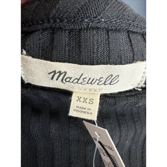 Madewell Women's XXS Square Neck Split Cuff Bodycon Tee Black NWT Ribbed - Picture 9 of 15